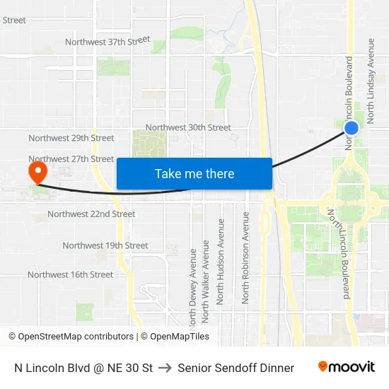 N Lincoln Blvd @ NE 30 St to Senior Sendoff Dinner map