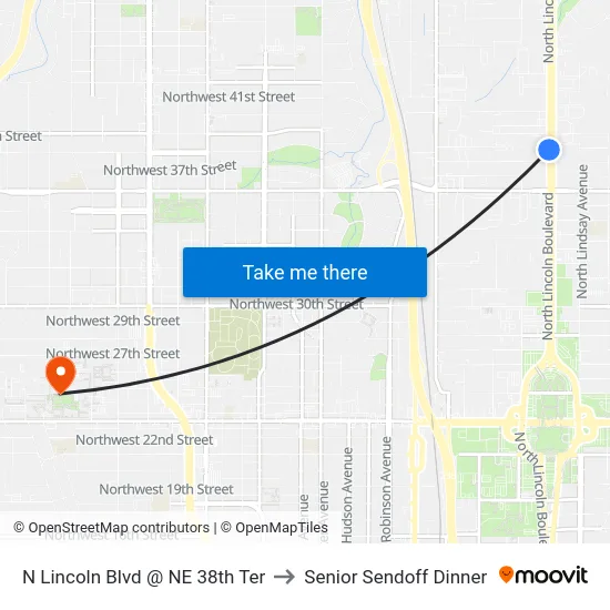 N Lincoln Blvd @ NE 38th Ter to Senior Sendoff Dinner map