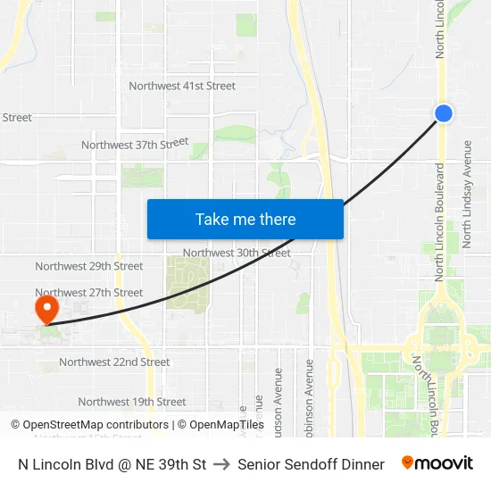 N Lincoln Blvd @ NE 39th St to Senior Sendoff Dinner map