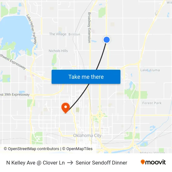 N Kelley Ave @ Clover Ln to Senior Sendoff Dinner map