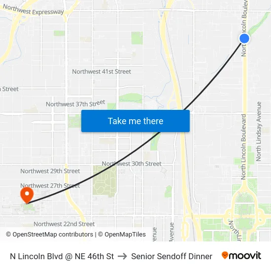 N Lincoln Blvd @ NE 46th St to Senior Sendoff Dinner map
