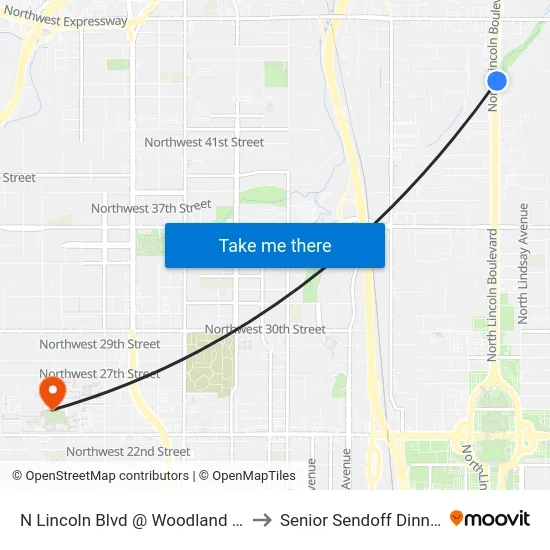 N Lincoln Blvd @ Woodland Dr to Senior Sendoff Dinner map