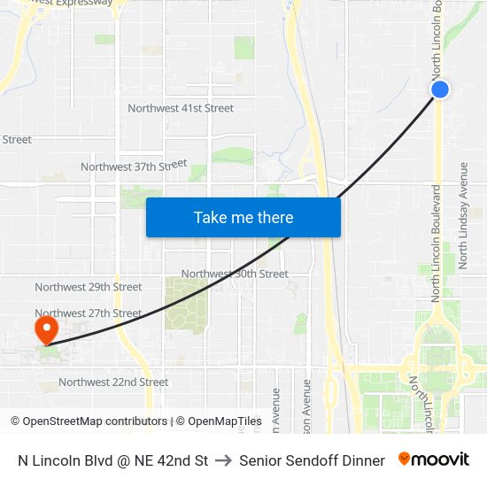 N Lincoln Blvd @ NE 42nd St to Senior Sendoff Dinner map