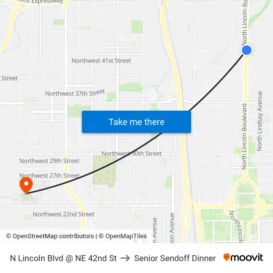 N Lincoln Blvd @ NE 42nd St to Senior Sendoff Dinner map