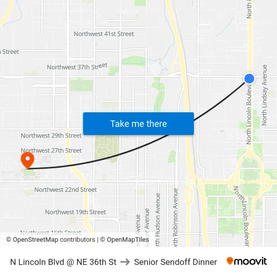 N Lincoln Blvd @ NE 36th St to Senior Sendoff Dinner map