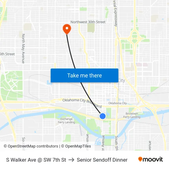 S Walker Ave @ SW 7th St to Senior Sendoff Dinner map