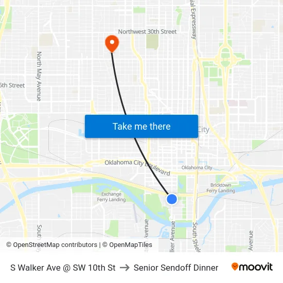 S Walker Ave @ SW 10th St to Senior Sendoff Dinner map