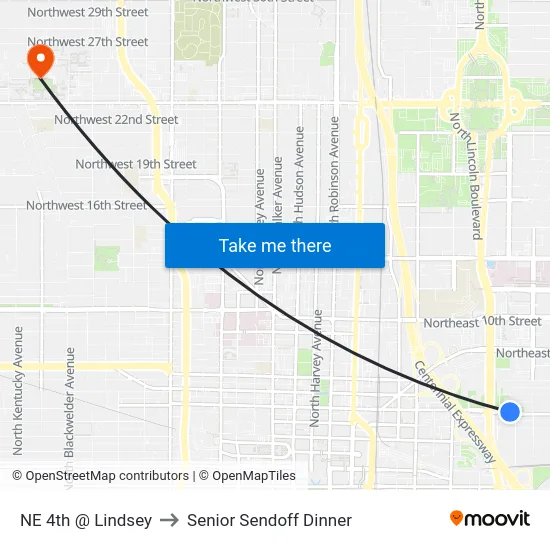 NE 4th @ Lindsey to Senior Sendoff Dinner map