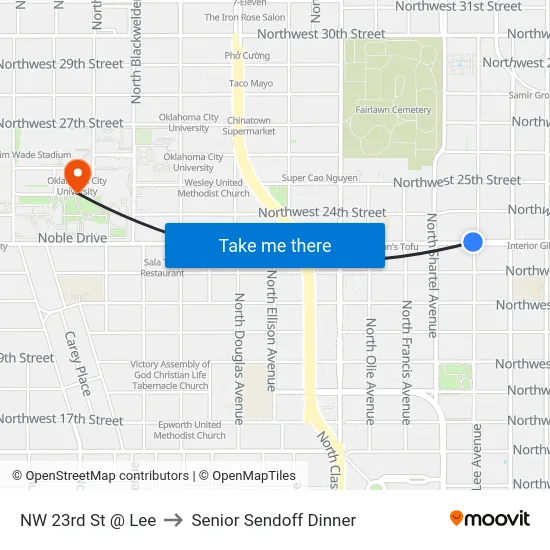 NW 23rd St @ Lee to Senior Sendoff Dinner map