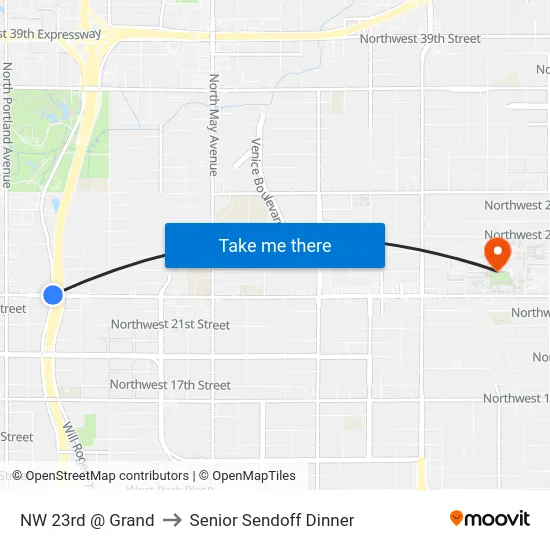 NW 23rd @ Grand to Senior Sendoff Dinner map
