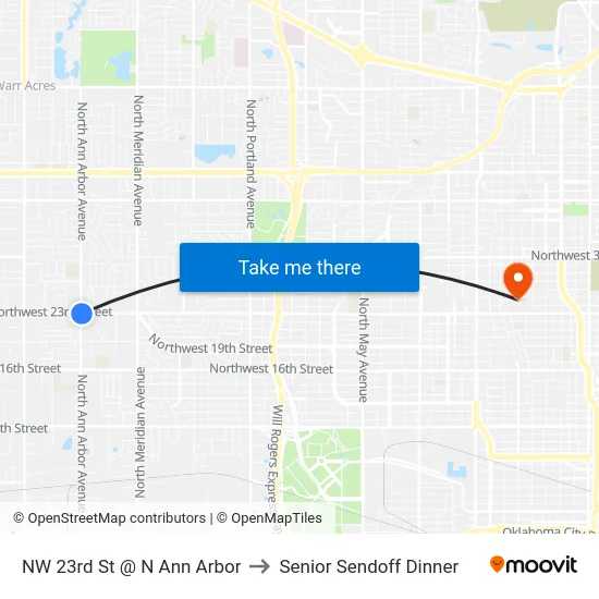 NW 23rd St @ N Ann Arbor to Senior Sendoff Dinner map