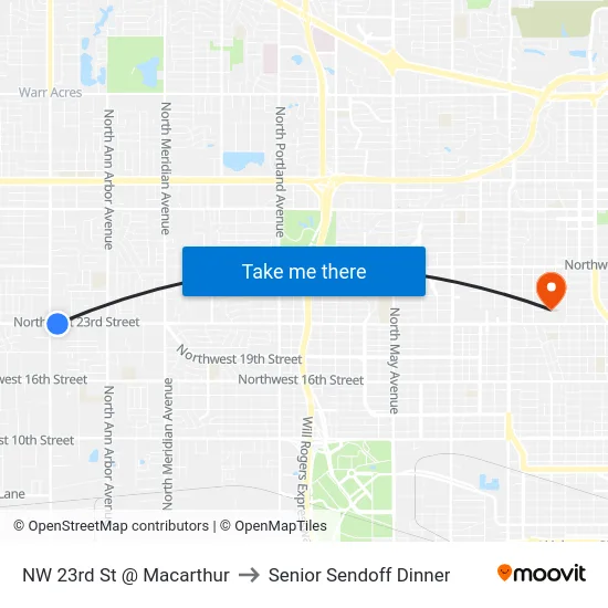 NW 23rd St @ Macarthur to Senior Sendoff Dinner map