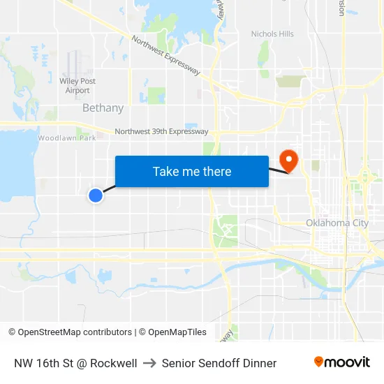 NW 16th St @ Rockwell to Senior Sendoff Dinner map