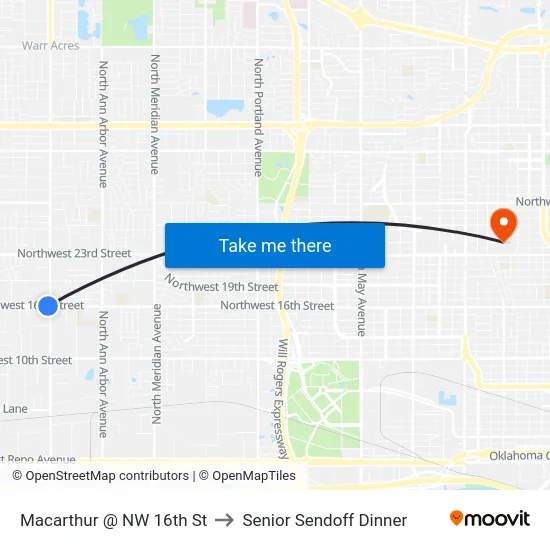 Macarthur @ NW 16th St to Senior Sendoff Dinner map