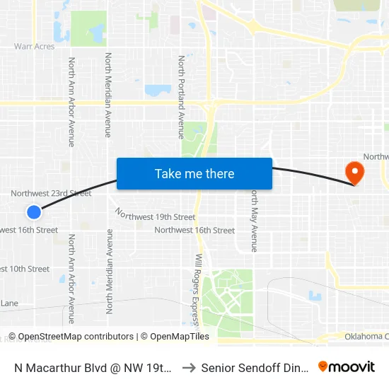 N Macarthur Blvd @ NW 19th St to Senior Sendoff Dinner map