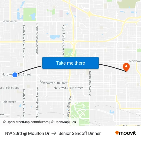 NW 23rd @ Moulton Dr to Senior Sendoff Dinner map