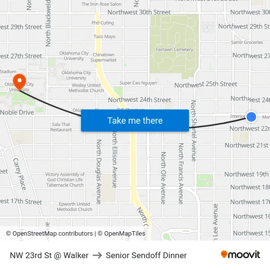 NW 23rd St @ Walker to Senior Sendoff Dinner map