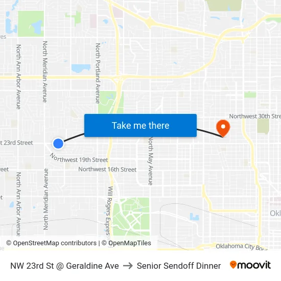 NW 23rd St @ Geraldine Ave to Senior Sendoff Dinner map