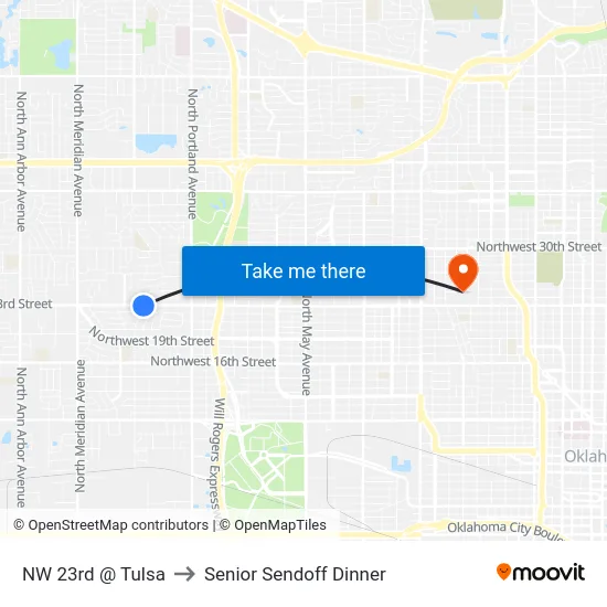 NW 23rd @ Tulsa to Senior Sendoff Dinner map