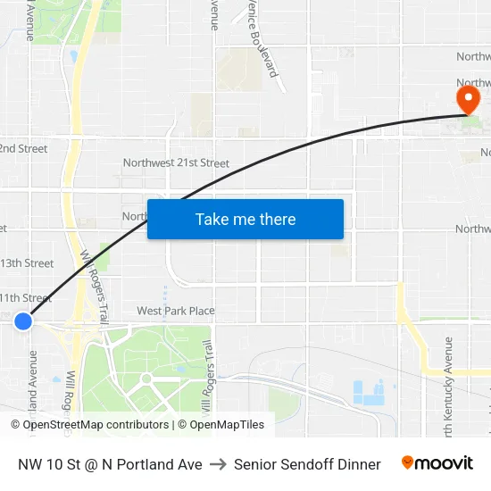 NW 10 St @ N Portland Ave to Senior Sendoff Dinner map