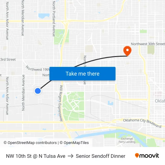 NW 10th St @ N Tulsa Ave to Senior Sendoff Dinner map