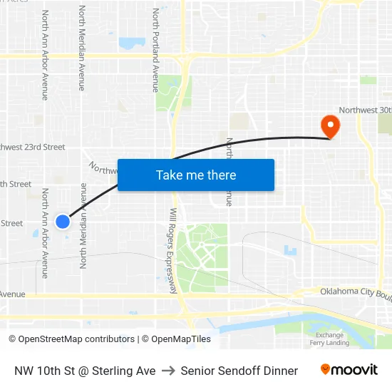 NW 10th St @ Sterling Ave to Senior Sendoff Dinner map
