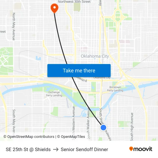 SE 25th St @ Shields to Senior Sendoff Dinner map