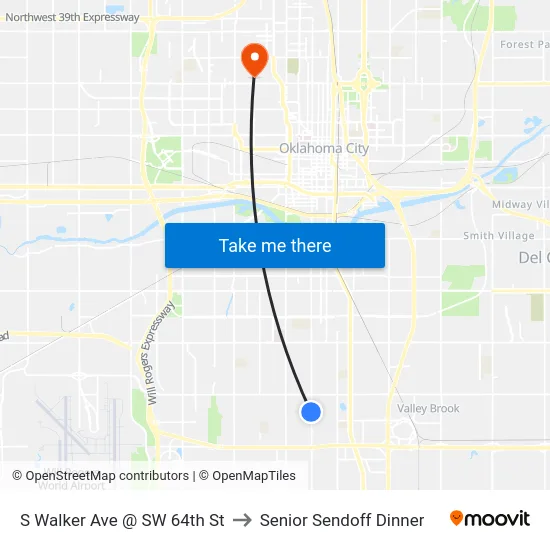 S Walker Ave @ SW 64th St to Senior Sendoff Dinner map