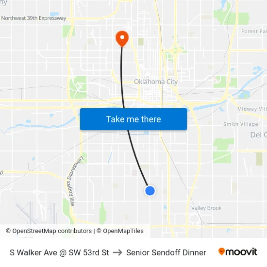 S Walker Ave @ SW 53rd St to Senior Sendoff Dinner map