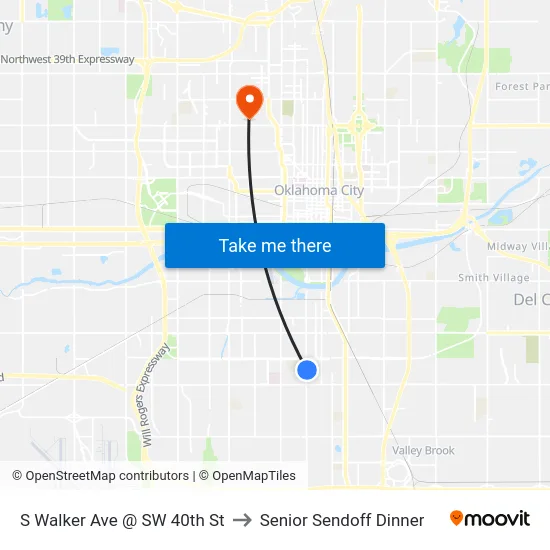 S Walker Ave @ SW 40th St to Senior Sendoff Dinner map