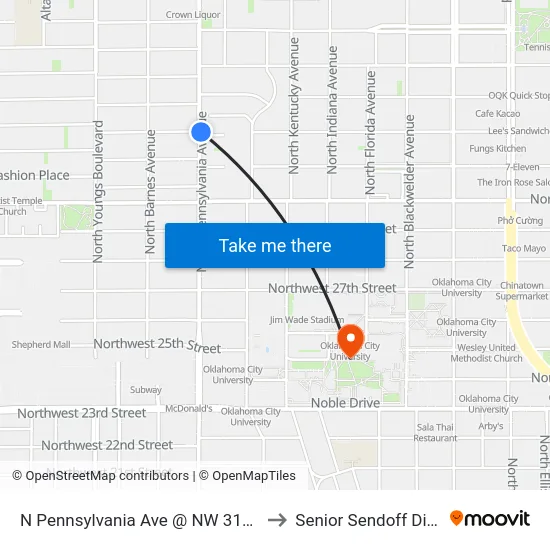 N Pennsylvania Ave @ NW 31st Terr to Senior Sendoff Dinner map