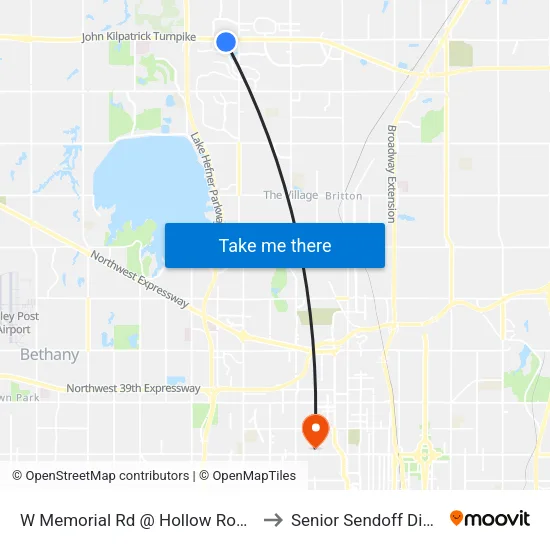 W Memorial Rd @ Hollow Rock Rd to Senior Sendoff Dinner map