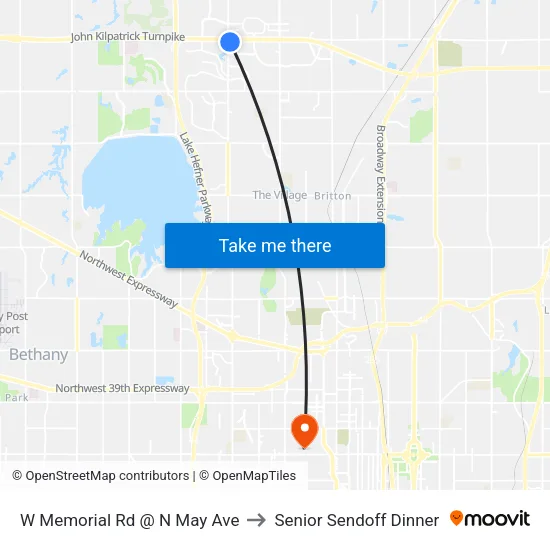 W Memorial Rd @ N May Ave to Senior Sendoff Dinner map
