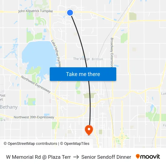 W Memorial Rd @ Plaza Terr to Senior Sendoff Dinner map