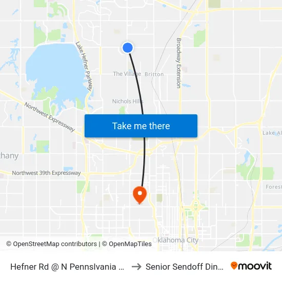 Hefner Rd @ N Pennslvania Ave to Senior Sendoff Dinner map