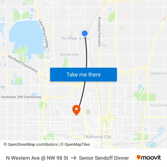 N Western Ave @ NW 98 St to Senior Sendoff Dinner map