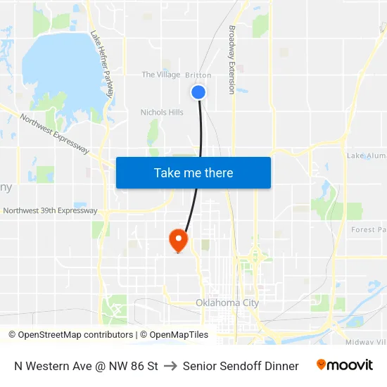 N Western Ave @ NW 86 St to Senior Sendoff Dinner map