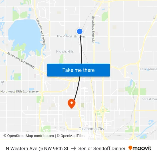 N Western Ave @ NW 98th St to Senior Sendoff Dinner map