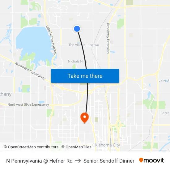 N Pennsylvania @ Hefner Rd to Senior Sendoff Dinner map