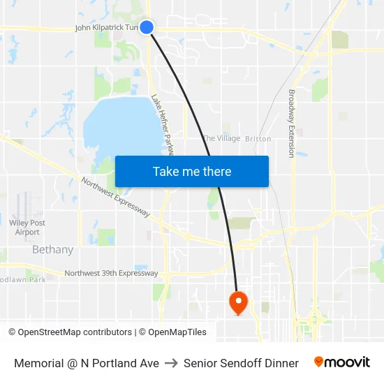 Memorial @ N Portland Ave to Senior Sendoff Dinner map