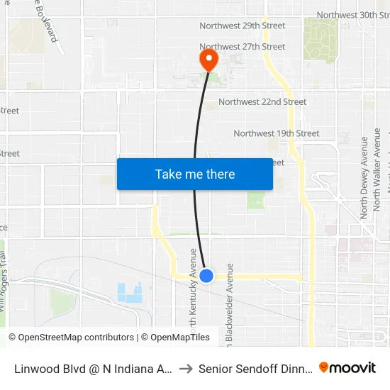 Linwood Blvd @ N Indiana Ave to Senior Sendoff Dinner map