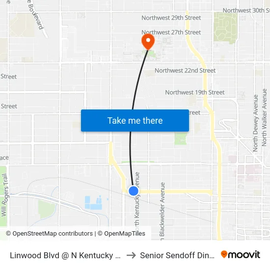 Linwood Blvd @ N Kentucky Ave to Senior Sendoff Dinner map