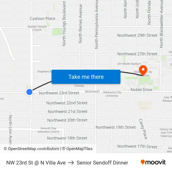 NW 23rd St @ N Villa Ave to Senior Sendoff Dinner map