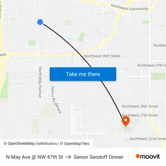 N May Ave @ NW 47th St to Senior Sendoff Dinner map