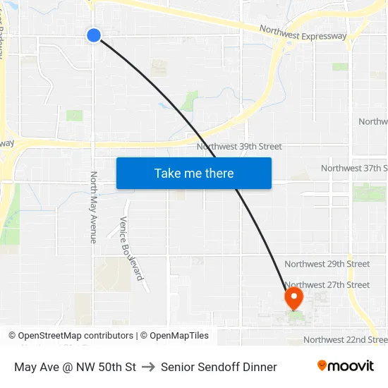 May Ave @ NW 50th St to Senior Sendoff Dinner map