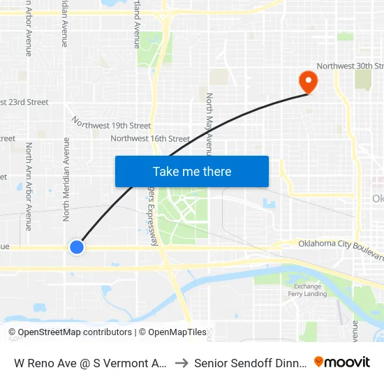 W Reno Ave @ S Vermont Ave to Senior Sendoff Dinner map