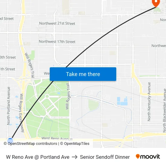 W Reno Ave @ Portland Ave to Senior Sendoff Dinner map