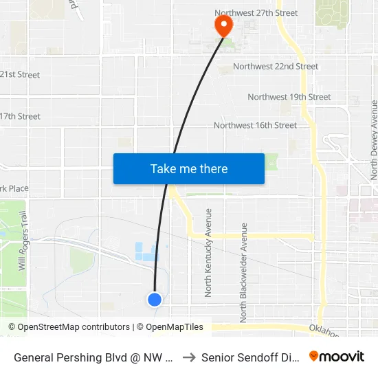 General Pershing Blvd @ NW 1 Terr to Senior Sendoff Dinner map