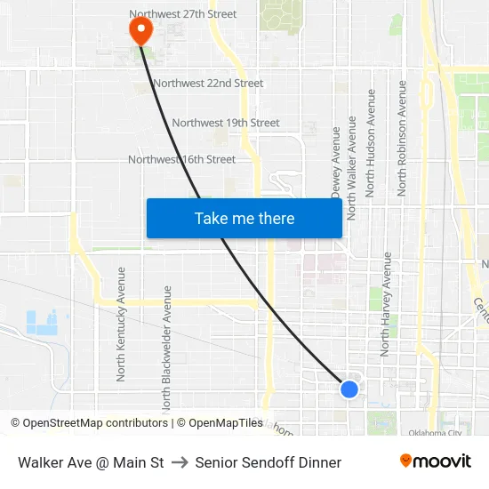Walker Ave @ Main St to Senior Sendoff Dinner map