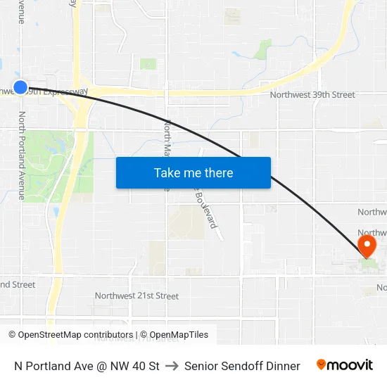N Portland Ave @ NW 40 St to Senior Sendoff Dinner map